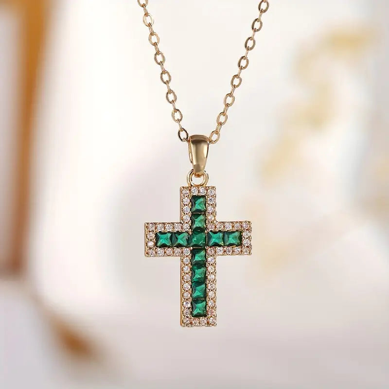 Emerald Cross Pendant Solene | Gold