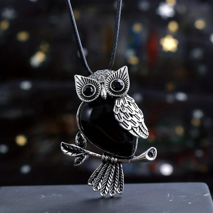 Collier Pendentif Hibou en Argent Gemmé
