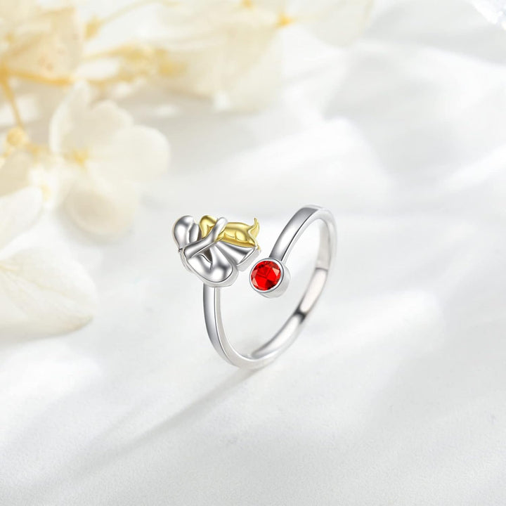 Bague en Argent Sterling Chien et Fille – Ajustable et Symbolique