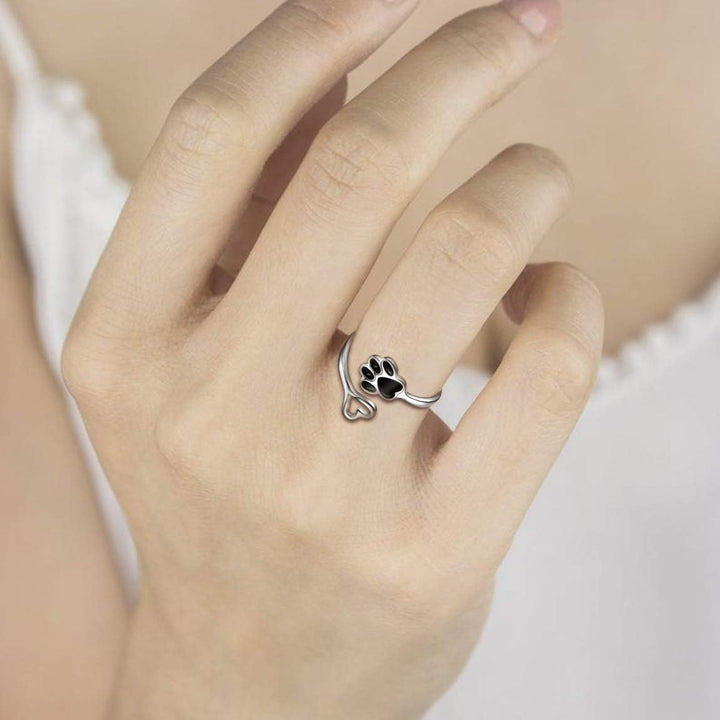 Bague Artisanale Patte et Cœur – Argent Sterling 925 Ajustable