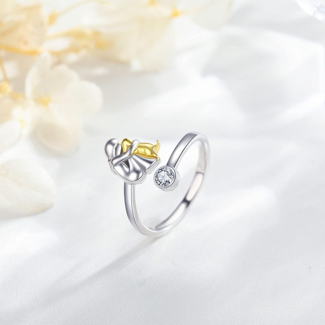 925 Sterling Silver Dog Ring with Zirconia – Adjustable &amp; Handmade