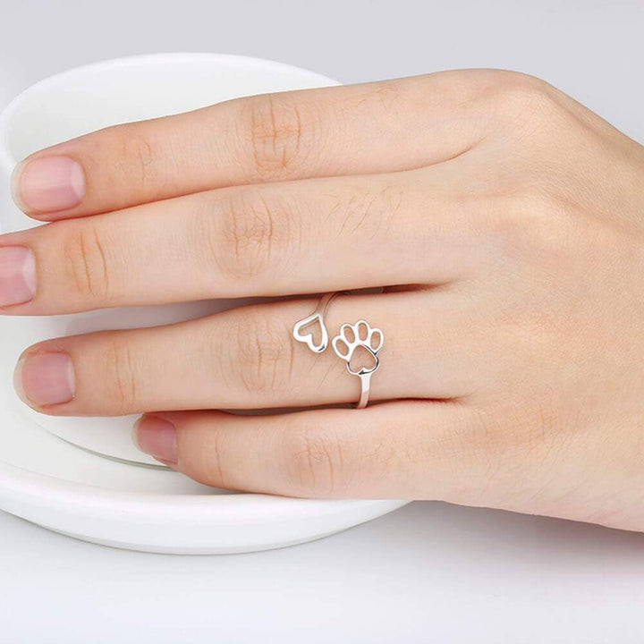 Bague Artisanale Patte et Cœur – Argent Sterling 925 Ajustable