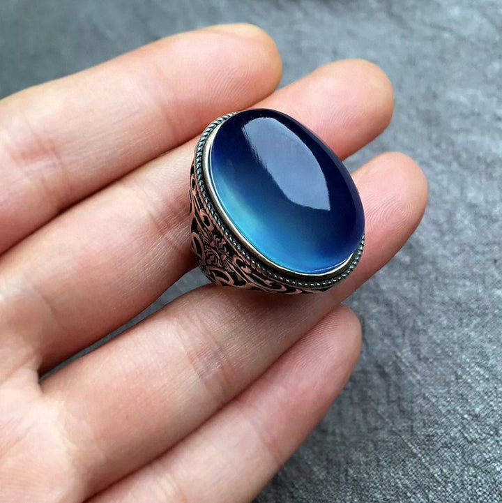 Bague en Chalcedoine Bleue et Argentée