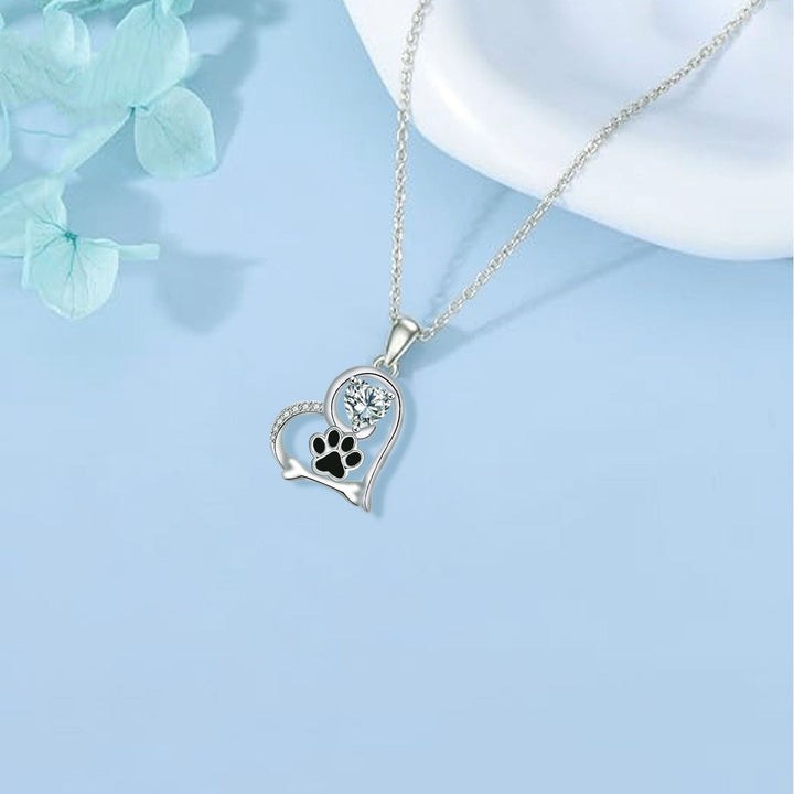 Collier en Argent avec Empreinte de Patte de Chien et Os en Zirconium