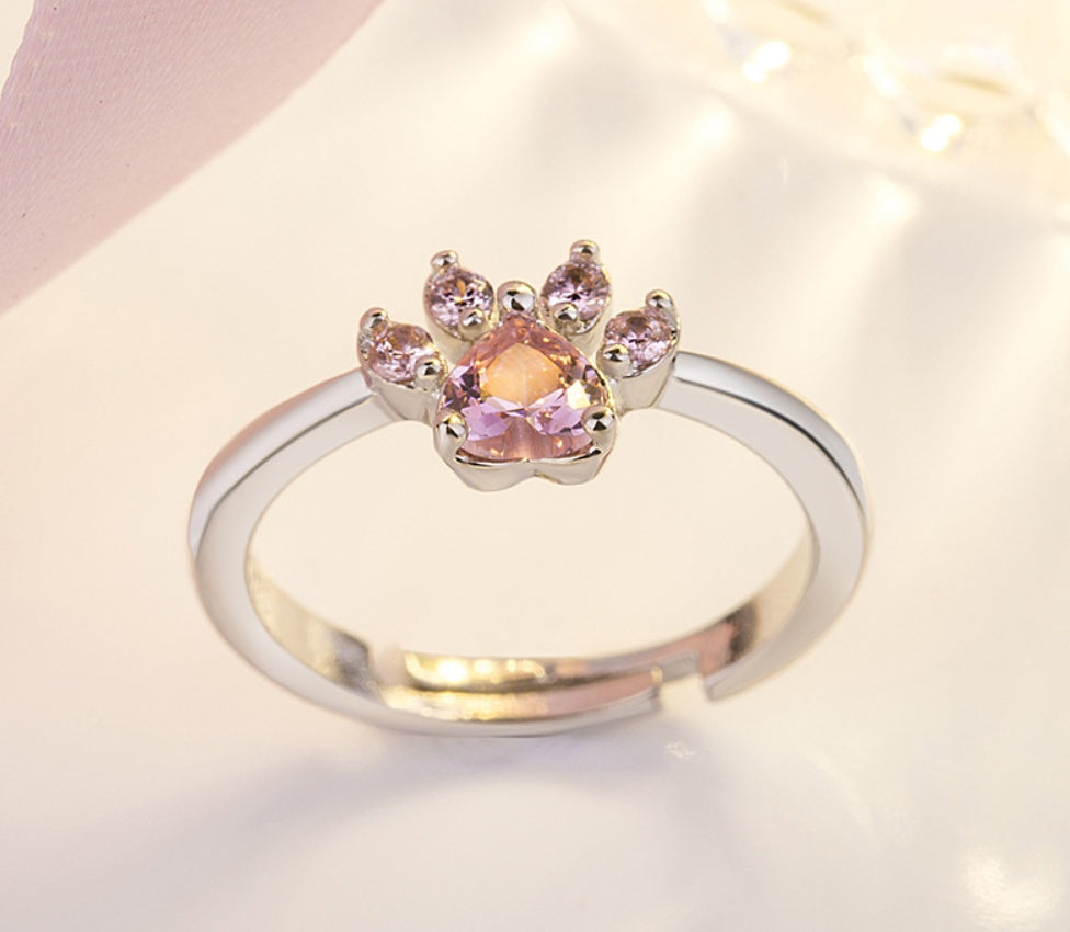 Ensemble de Bijoux Pattes en Or Rose – 4 Pièces avec Cœur en Zirconium (Bague, Collier, Boucles d&