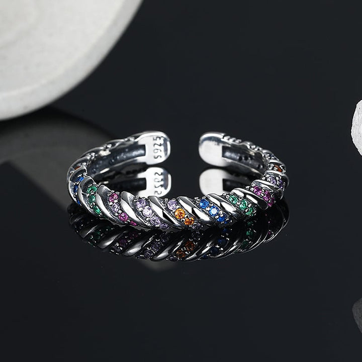 Bague Vintage en Argent à Rayures