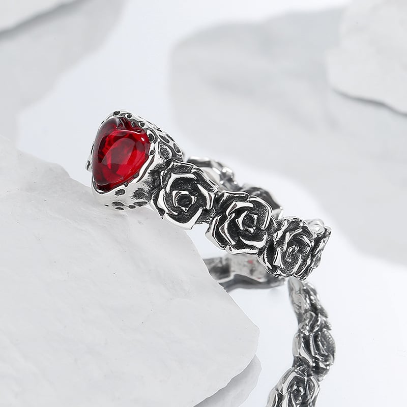 Bague Vintage en Argent avec Cœur Rose