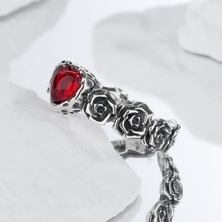 Bague Vintage en Argent avec Cœur Rose