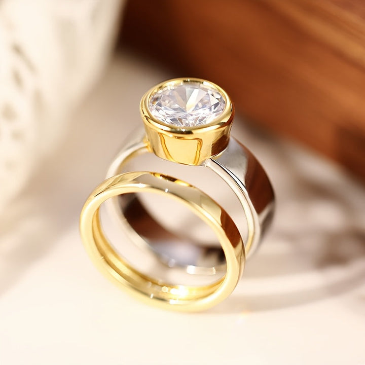 Ensemble de Bagues Solitaires Ronde Luxe