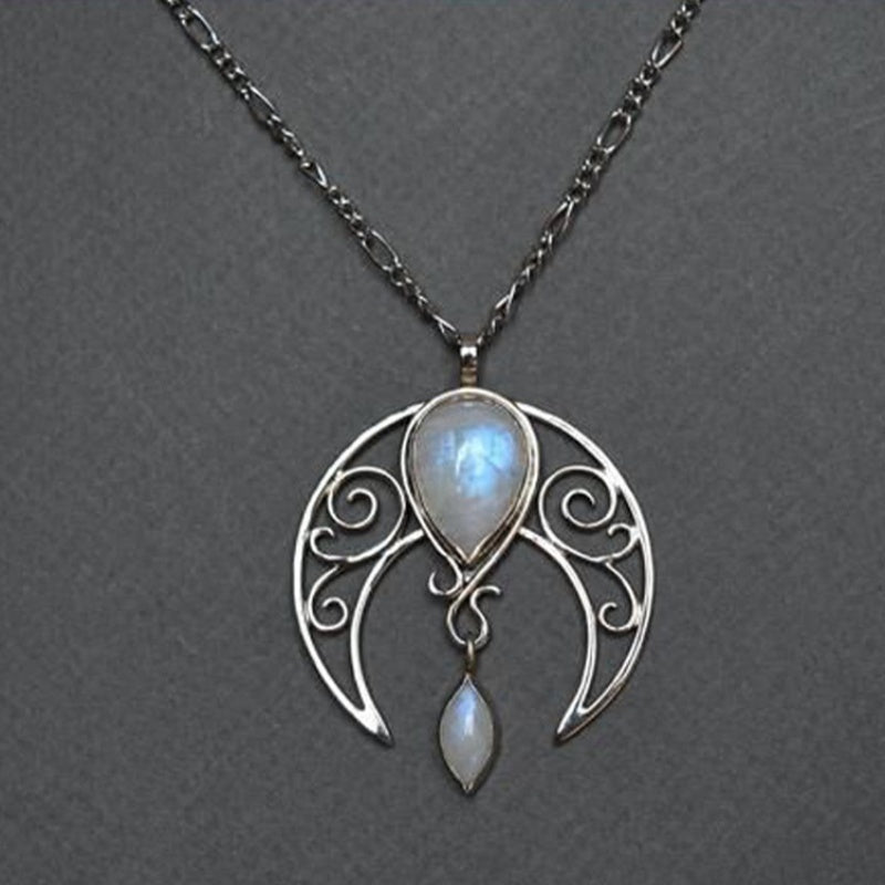 Collier Pendentif en Pierre de Lune en Forme de Croissant