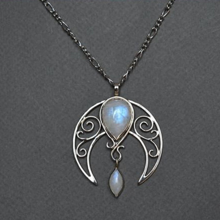 Collier Pendentif en Pierre de Lune en Forme de Croissant