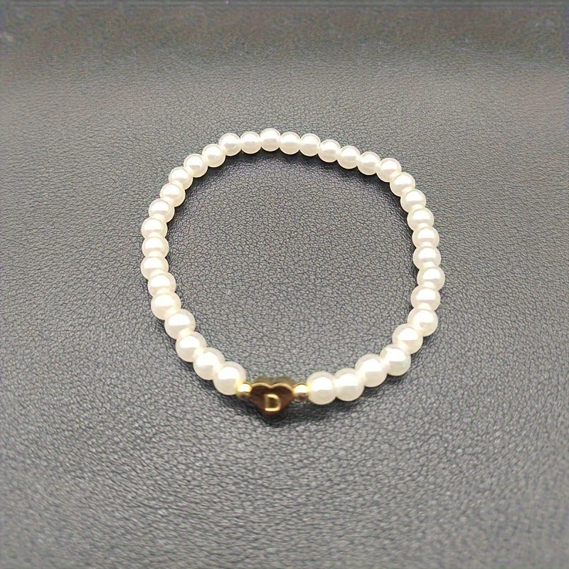 Personalised Pearl Bead Bracelet with Heart Initial Charm