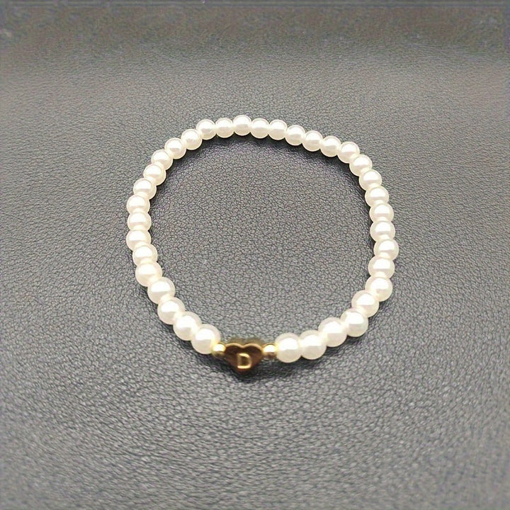 Personalised Pearl Bead Bracelet with Heart Initial Charm