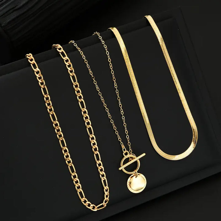 Savira Textured Coin Layered Necklace | Gold