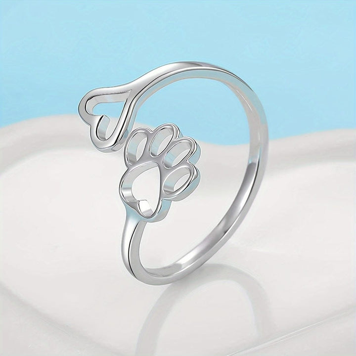 Bague ajustable en forme de cœur avec empreinte de patte de chien