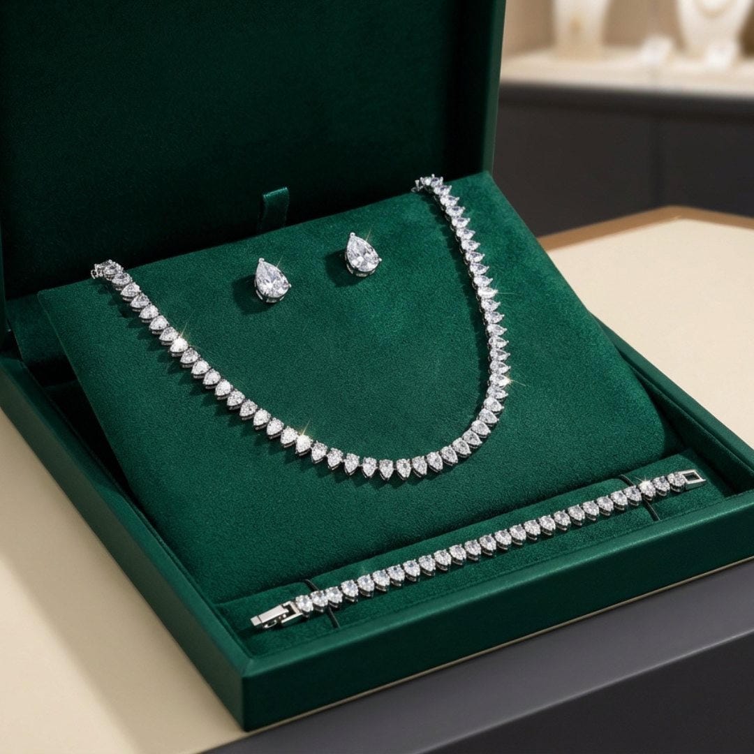 Superbe ensemble complet de mariage en zircon cubique rond clair