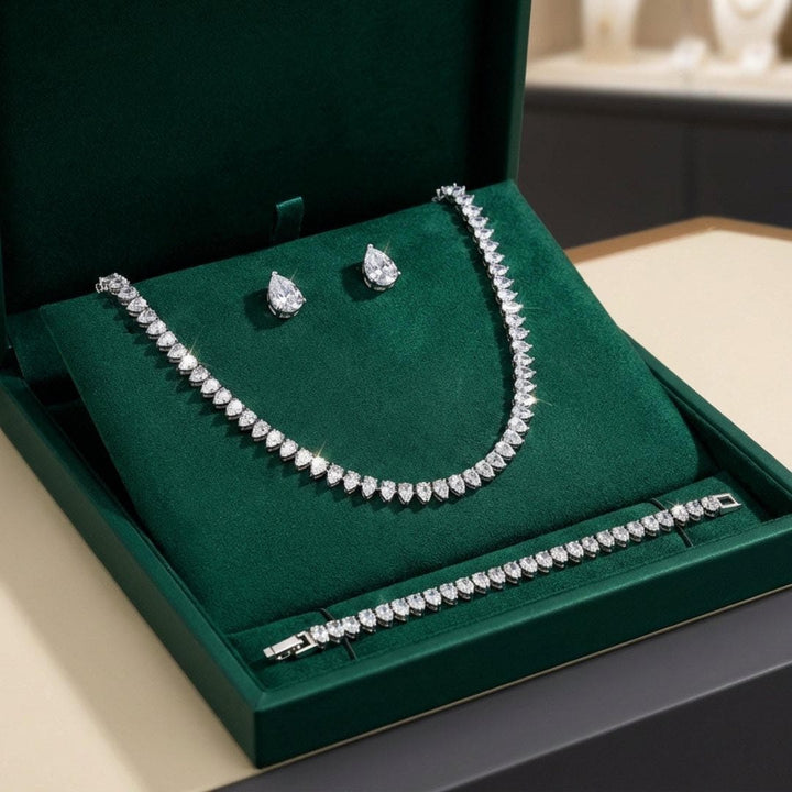 Superbe ensemble complet de mariage en zircon cubique rond clair