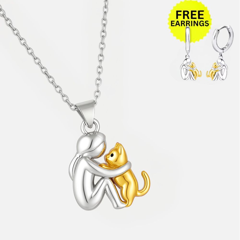 Pendentif Chat en Étreinte avec Boucles d&