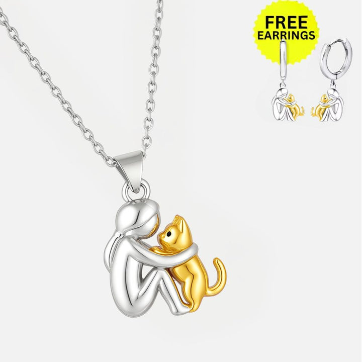 Pendentif Chat en Étreinte avec Boucles d&