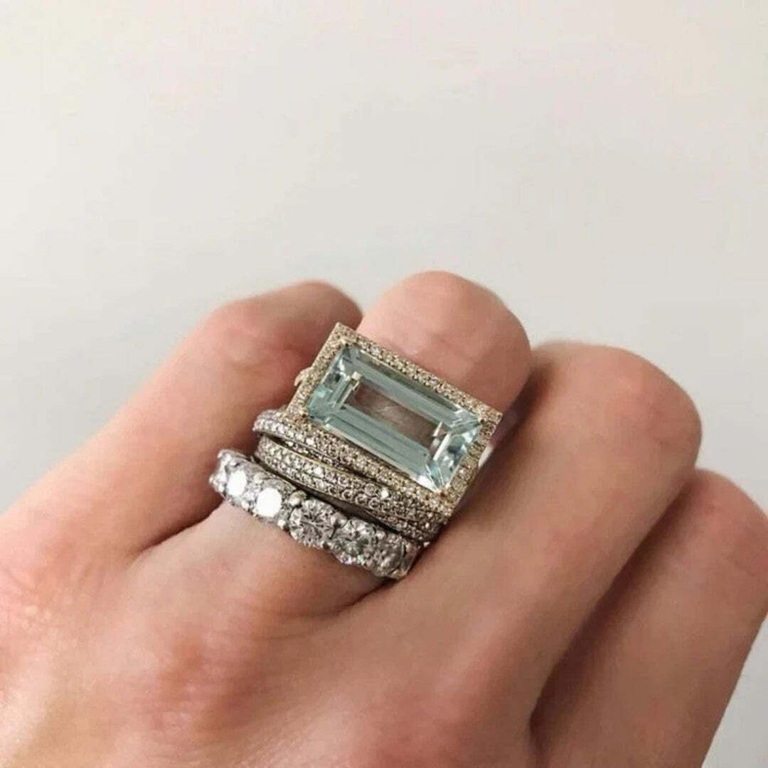 Ensemble de Bagues Vintage en Verre Turquoise et Argent