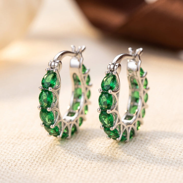 Gold and Emerald Hoop Earrings
