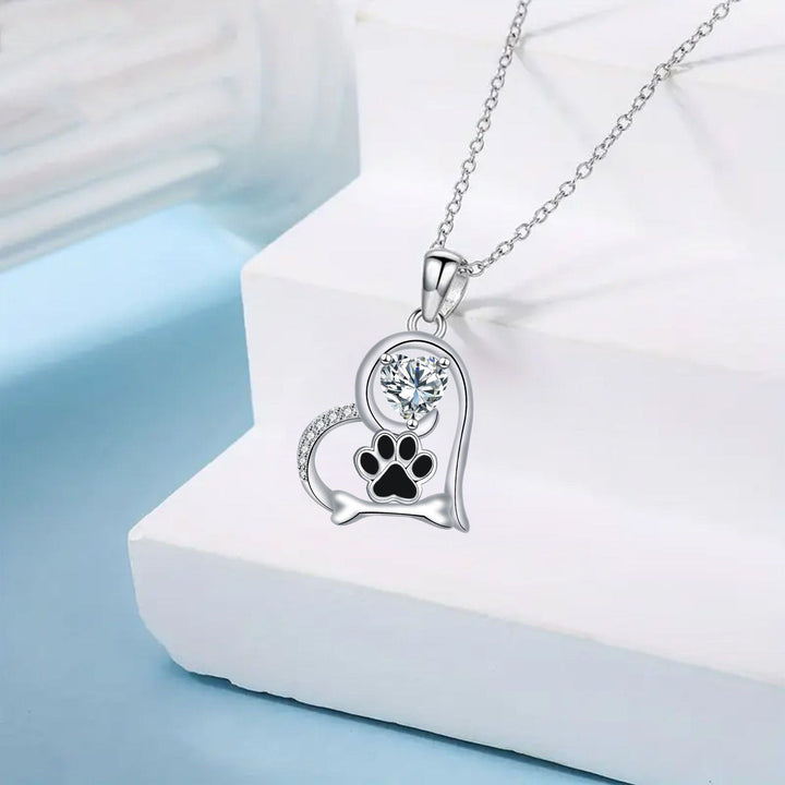 Collier en Argent avec Empreinte de Patte de Chien et Os en Zirconium