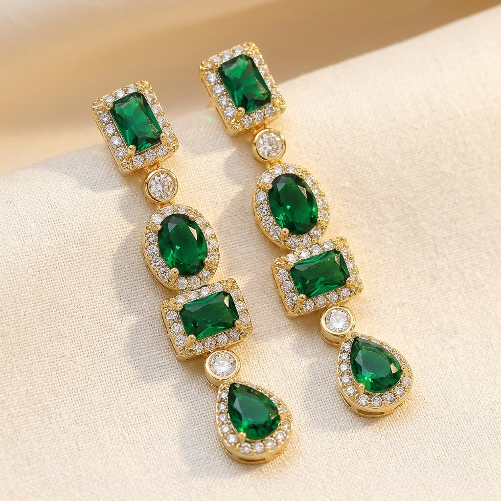 Emerald Gold Dangle Earrings in Multi-Shapes