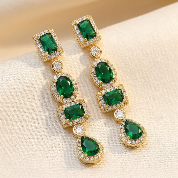 Emerald Gold Dangle Earrings in Multi-Shapes