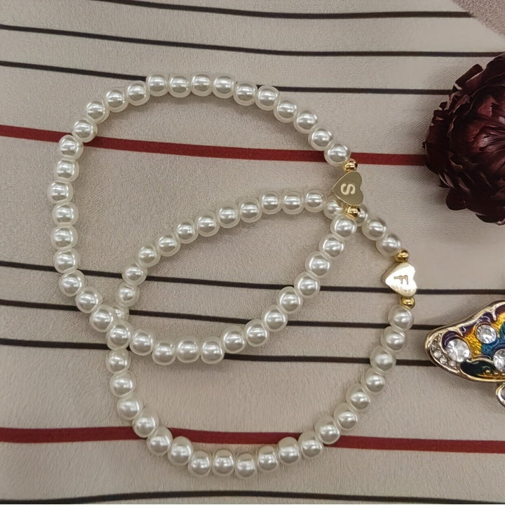 Personalised Pearl Bead Bracelet with Heart Initial Charm
