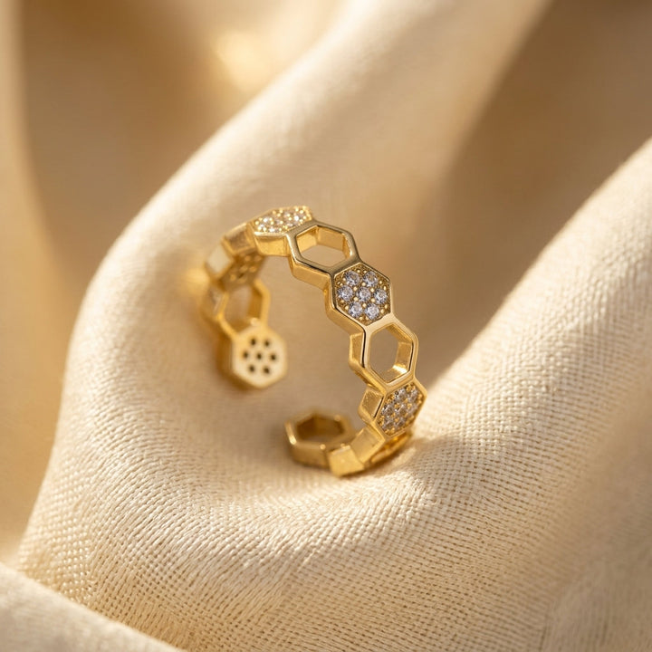Geometric Open Ring in Gold