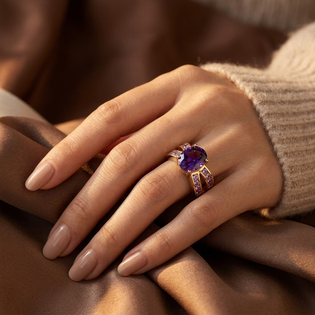 Split Band Gold and Amethyst Ring