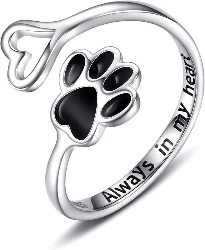 Bague Artisanale Patte et Cœur – Argent Sterling 925 Ajustable