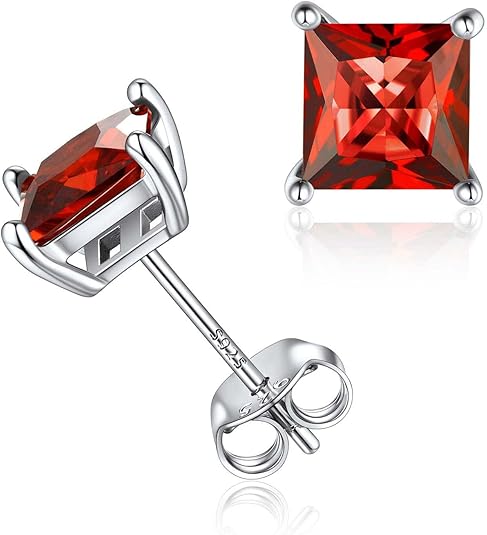 Minimalist Princess Cut Ruby Earrings | White Gold