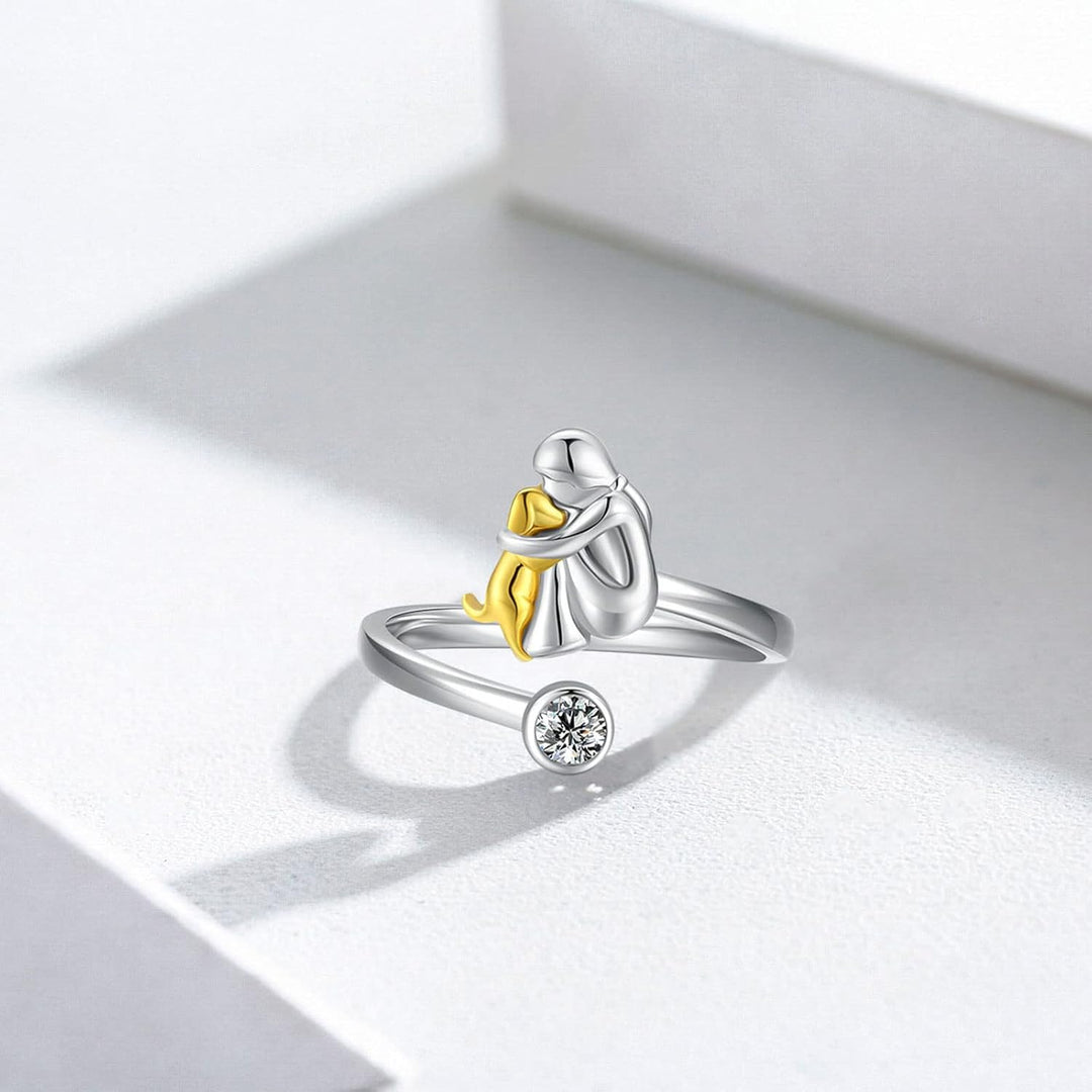 925 Sterling Silver Dog Ring with Zirconia – Adjustable &amp; Handmade