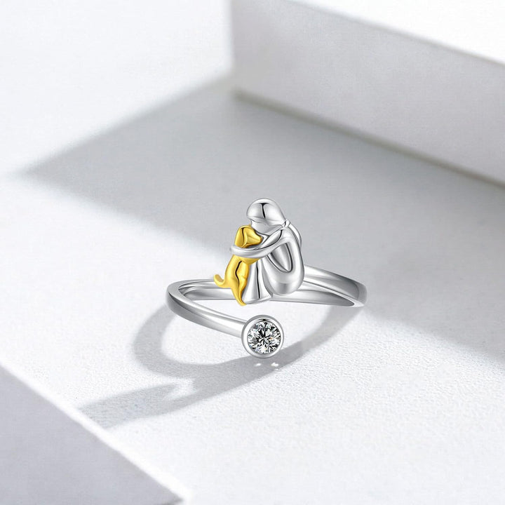 925 Sterling Silver Dog Ring with Zirconia – Adjustable &amp; Handmade