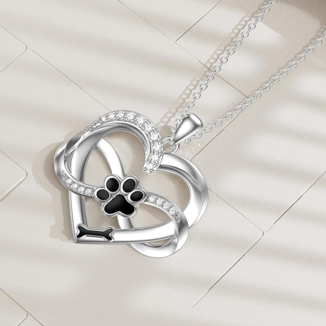 Collier Infini Cœur et Patte en Argent Sterling 925 avec Zirconia