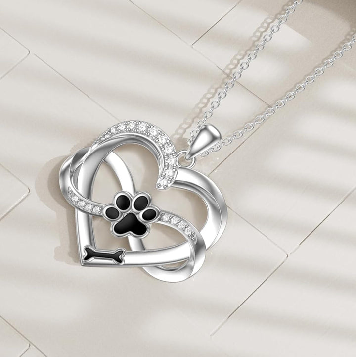 Collier Infini Cœur et Patte en Argent Sterling 925 avec Zirconia