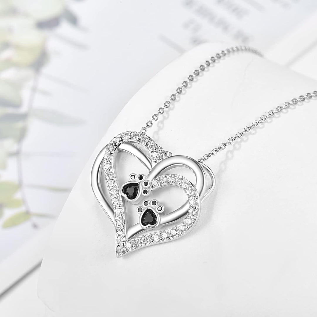 Collier cœur avec empreinte de patte de chien et zirconia