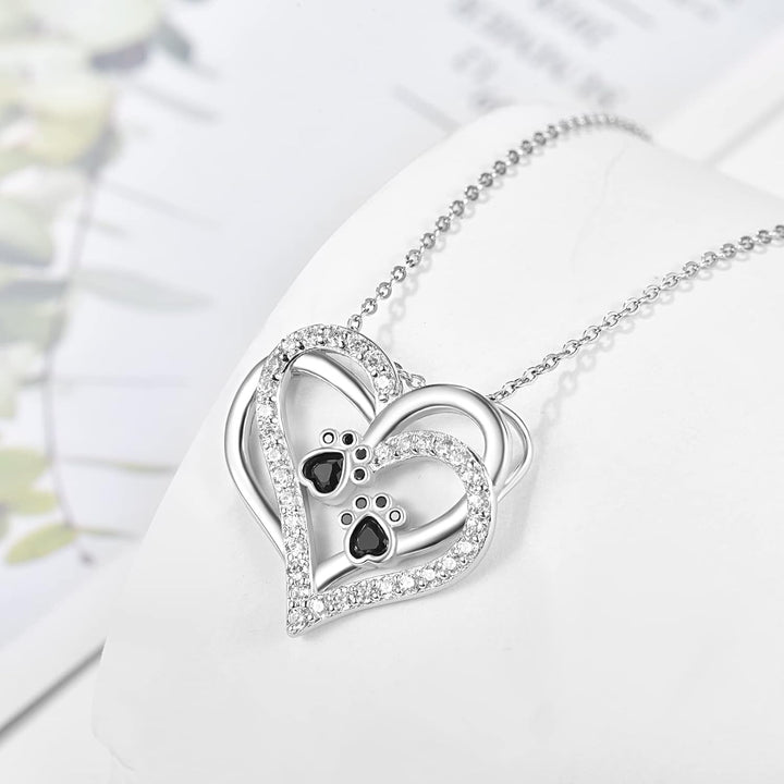 Collier cœur avec empreinte de patte de chien et zirconia