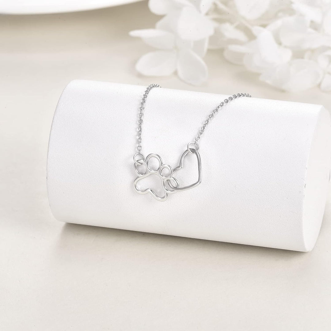 Collier en Argent Sterling avec Pattes – Pendentif en Cristal en Forme de Cœur