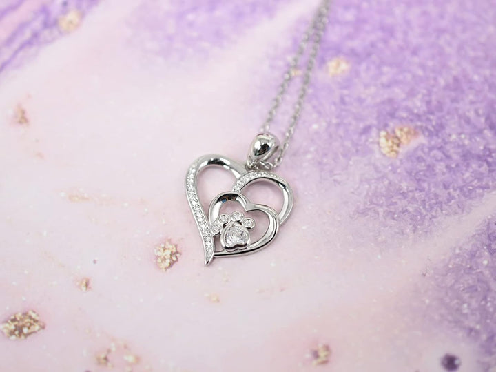 Collier en Argent Sterling avec Pattes et Cœur en Zirconia