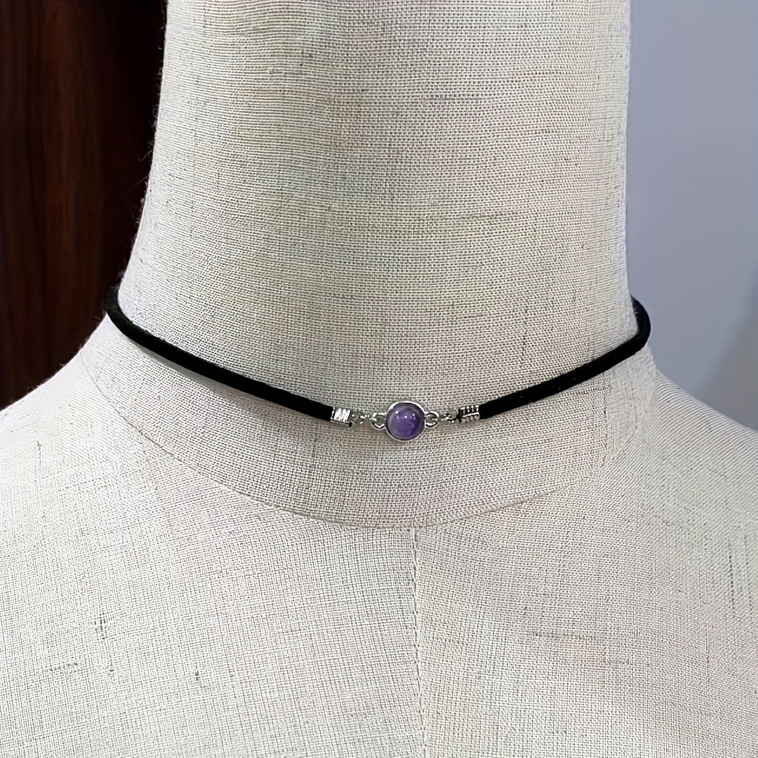 Choker en velours noir avec opale minérale