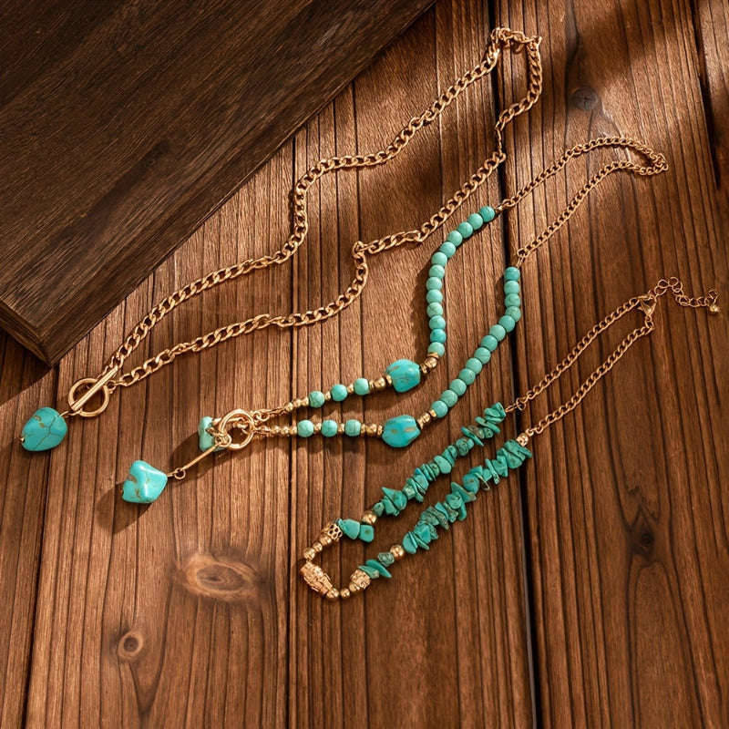 Collier Empilé en Perles de Turquoise