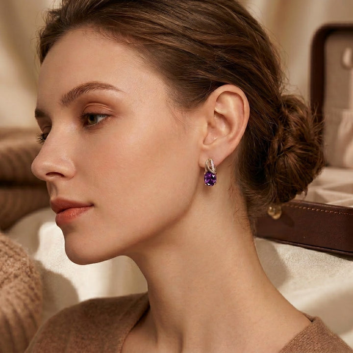 Gold and Amethyst Hoop Earrings