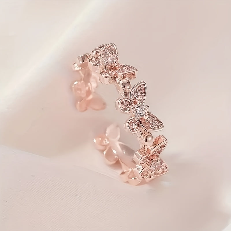 Bague Papillon en Or Blanc ornée de Strass