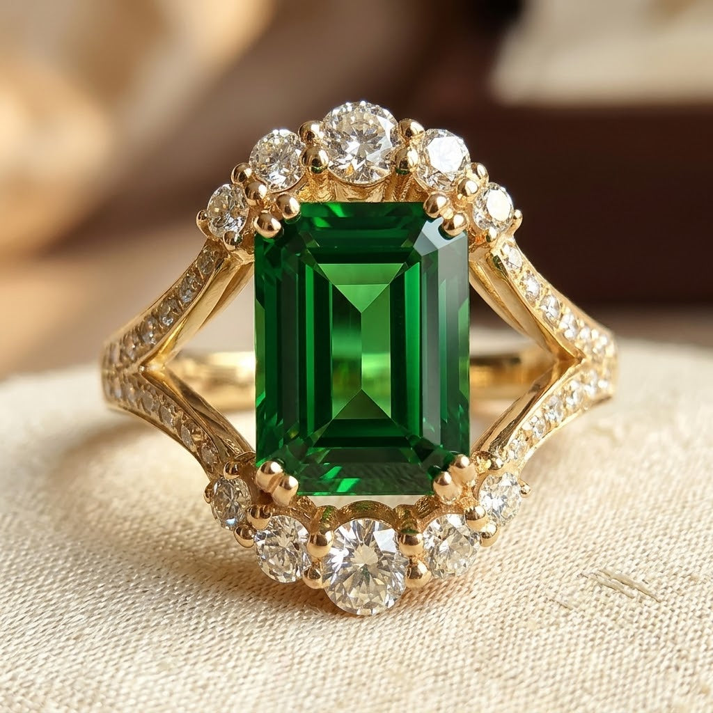Emerald Halo Ring