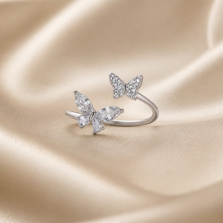 Bague en Zirconia Double Papillon en Or Blanc