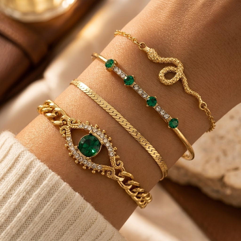 Golden Emerald Charm Bracelet