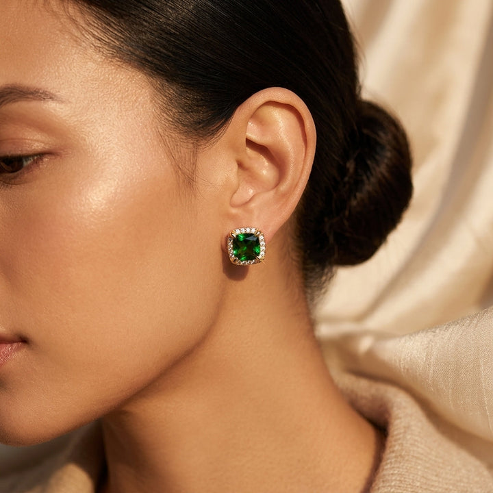 Gold and Emerald Stud Earrings