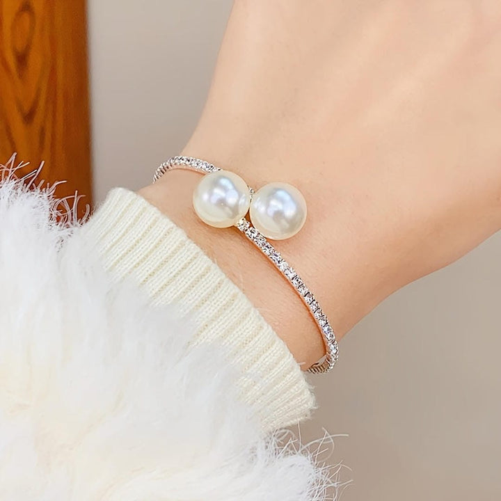 Bracelet Jonc Duo avec Perles et Pavé